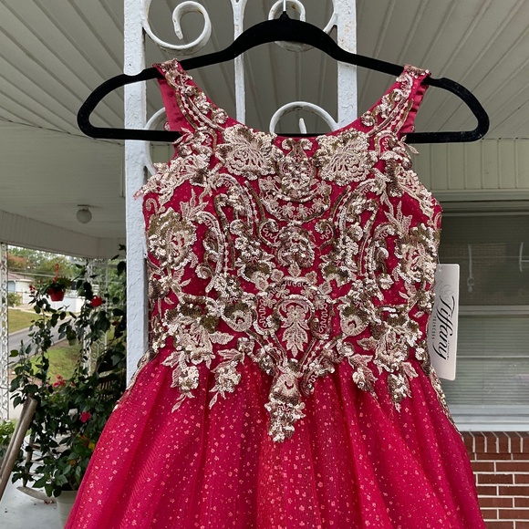 Tiffany wine/gold  pageant dress little girl size 8, new with tags - Picture 7 of 14